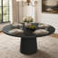 Table de salle à manger ronde en panneau de fibres à densité moyenne pour 4 personnes, table de cuisine de style campagne moderne avec base en bois, table ronde au fini noir pour la cuisine et le salon