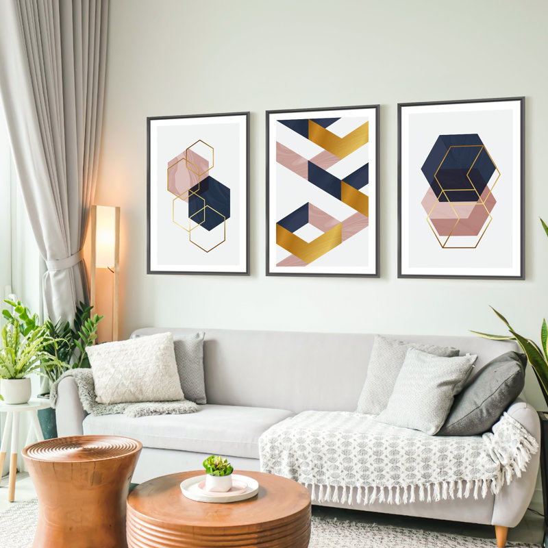 Abstrait moderne - ensemble de 3 reproductions de photos sur toile, Noir, H 16 po x l 36 po x P 1,5 po