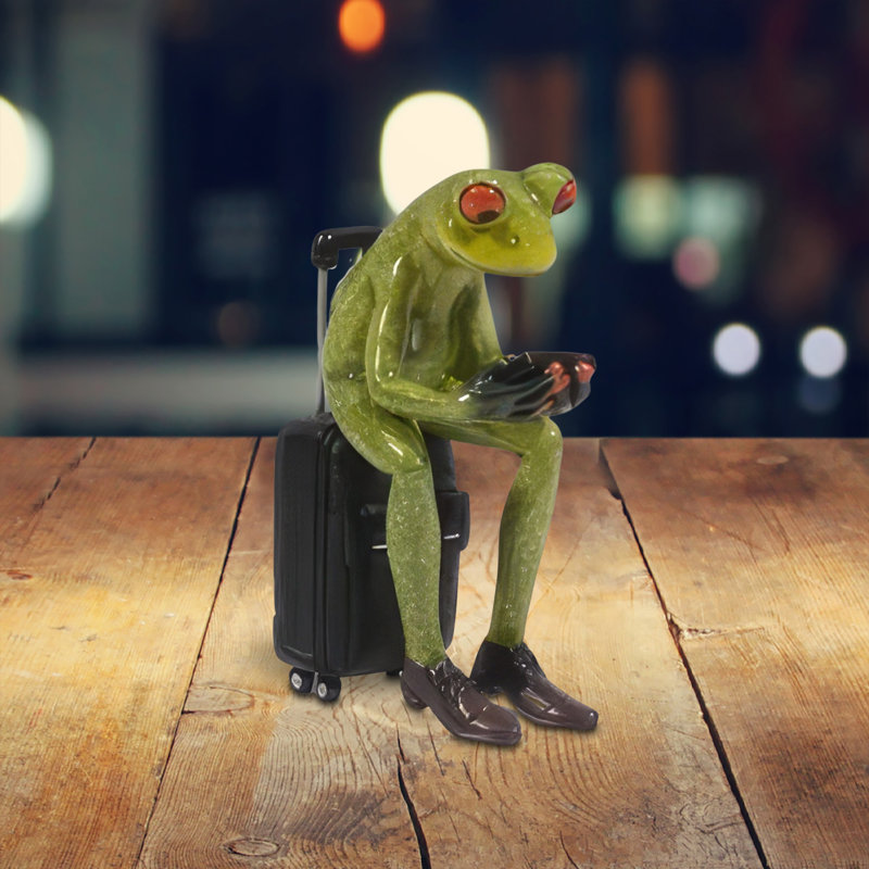 5.5"H Frog Sitting on Suitcase Figurine