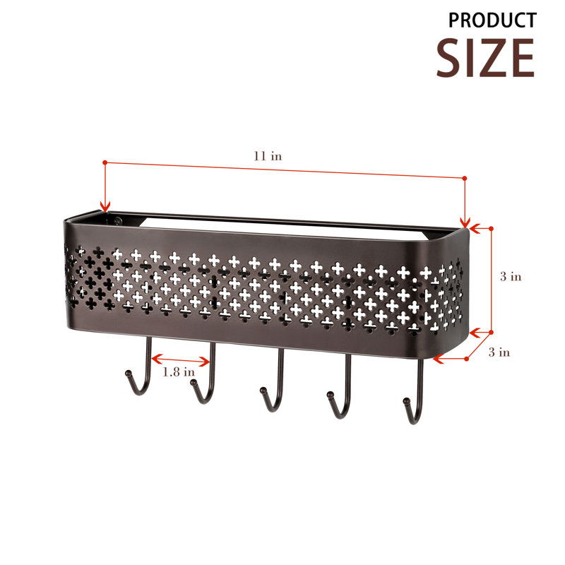 Metal Wall Organizer with Key Hooks