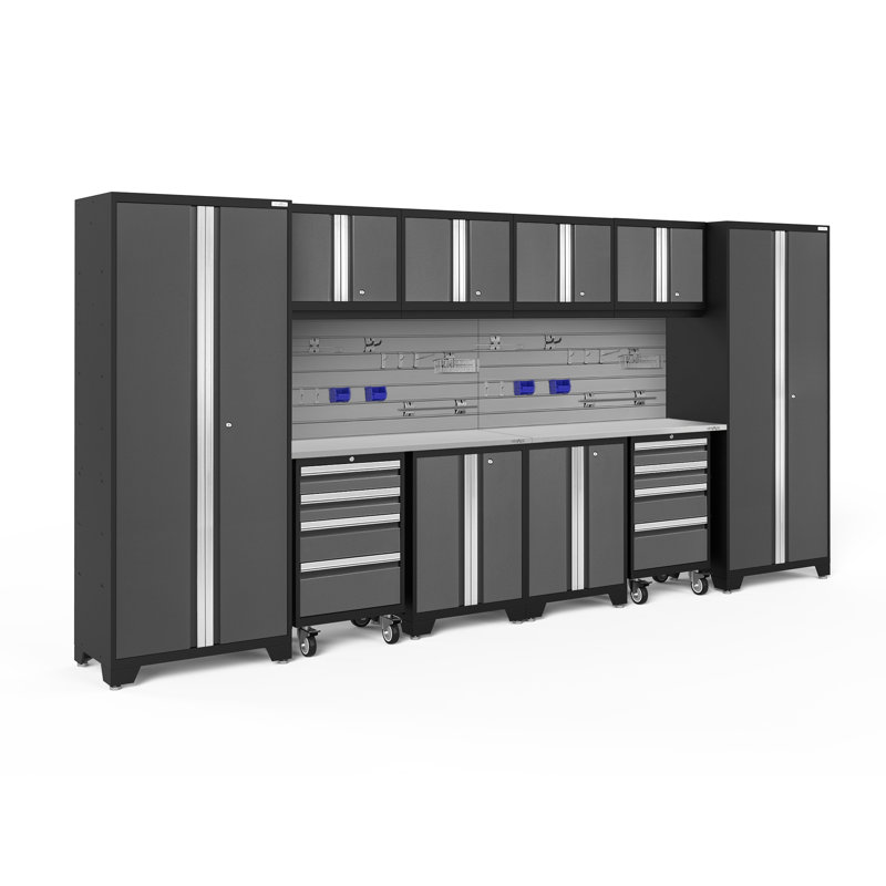 Bold Series 76.75'' H x 156'' W x 18'' D 12 Piece Garage Storage Cabinet Set, No Lights, Gray, Stainless Steel