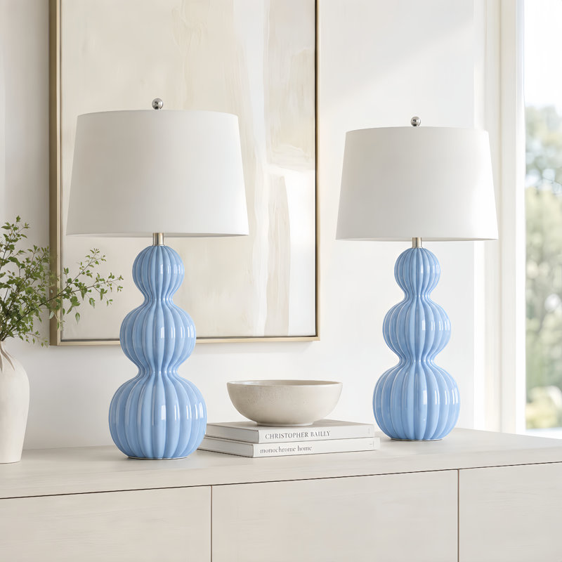 Sabb Ceramic Table Lamps with Linen Shade, Blue