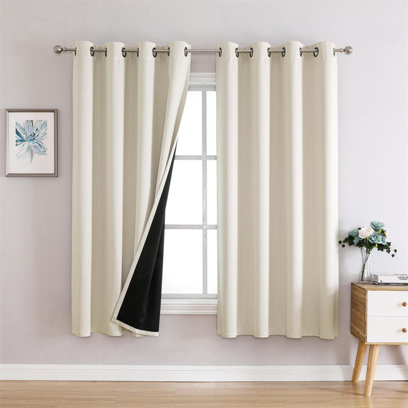 Orantes Solid Polyester 100% Blackout Curtains & Drapes Pair For Bedroom Living Room 63 84 95 Inches Long Grommet Curtains Thermal Insulated Sunlight Blocking Noise Reducing