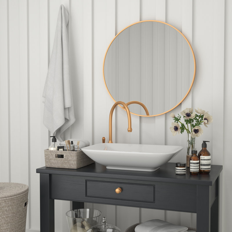 Adarius Accent Wall Mount Mirror with Aluminum Frame - Round Wall Mirror, Gold, 36" x 36"