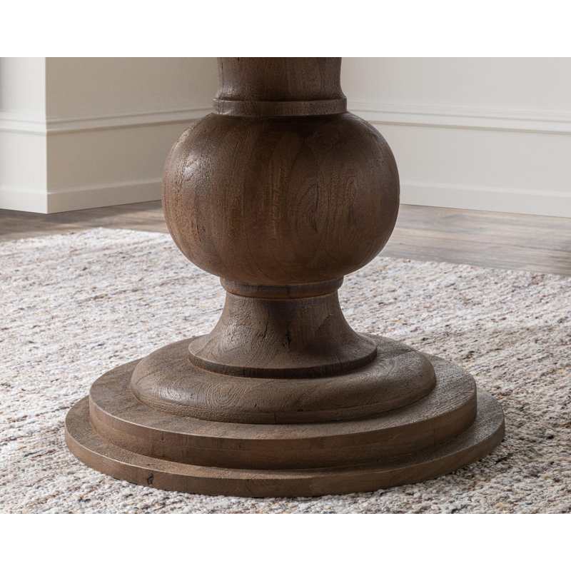 Hera Round Solid Wood Dining Table, Pecan Brown