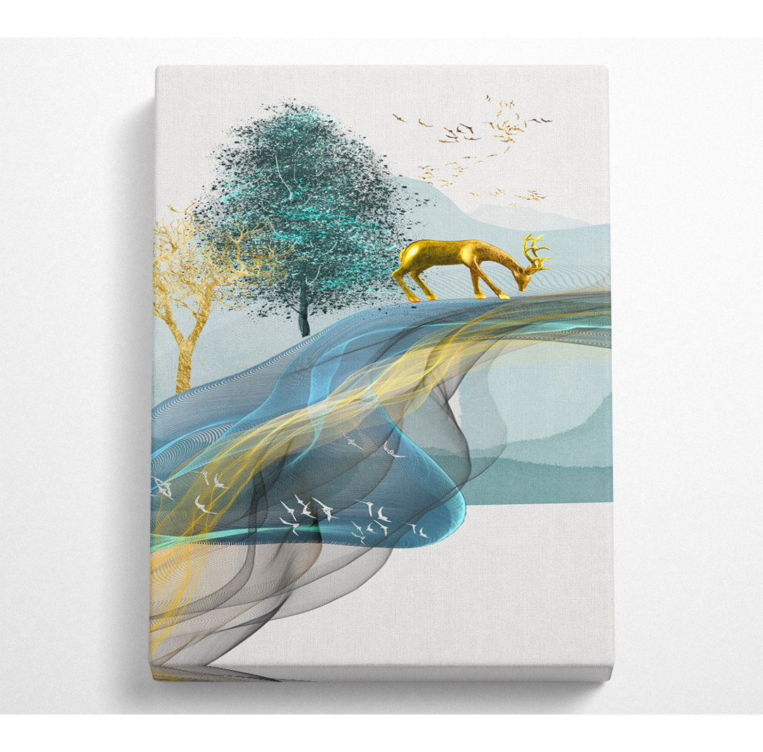 Gold Stag Trees - No Frame Kunstdrucke auf Leinwand