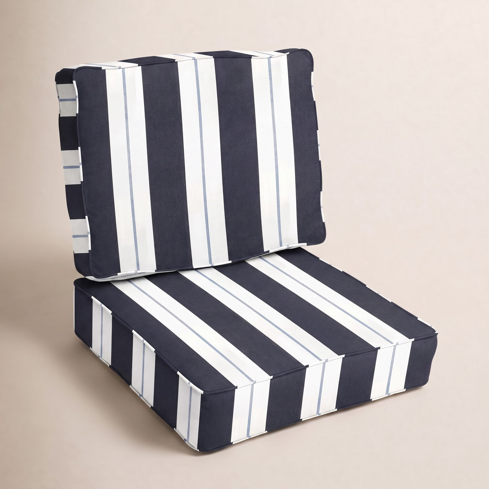 Deana Sunbrella® Seat and Back Cushion, Navy Stripe Sunbrella®, 27" W x 30" D