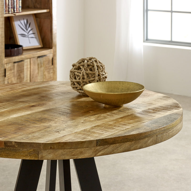Lamantia Round Solid Wood Top Metal Base Dining Table