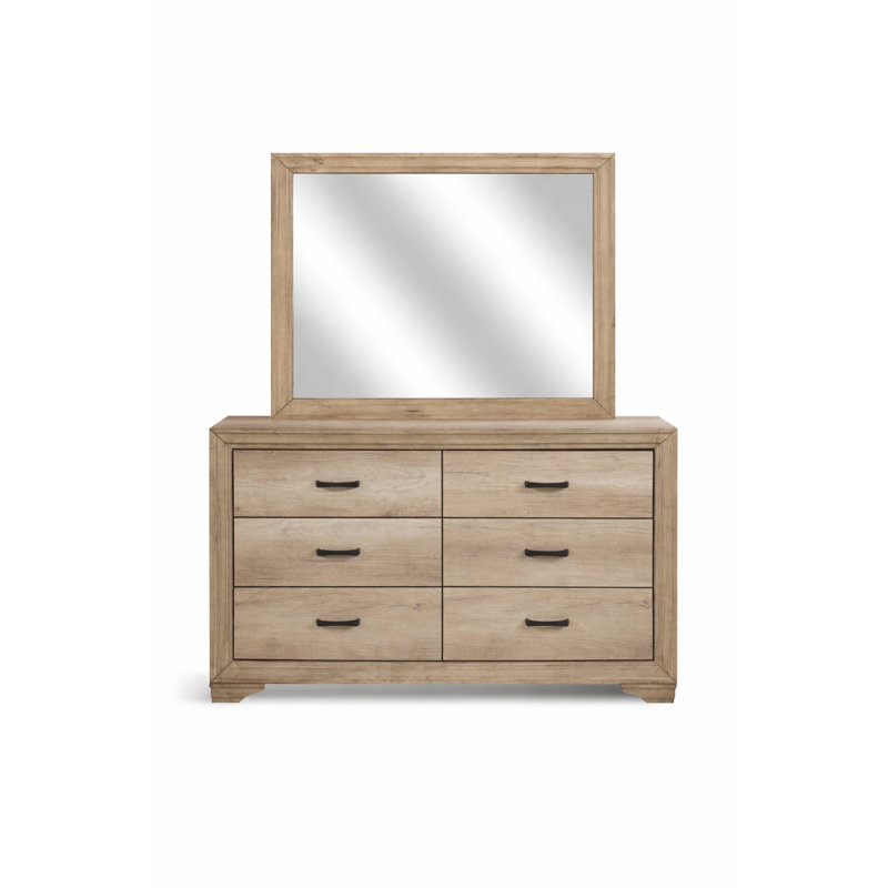 Aadan 58.5"W 6-Drawer Dresser & Mirror Set— Weathered Natural Oak