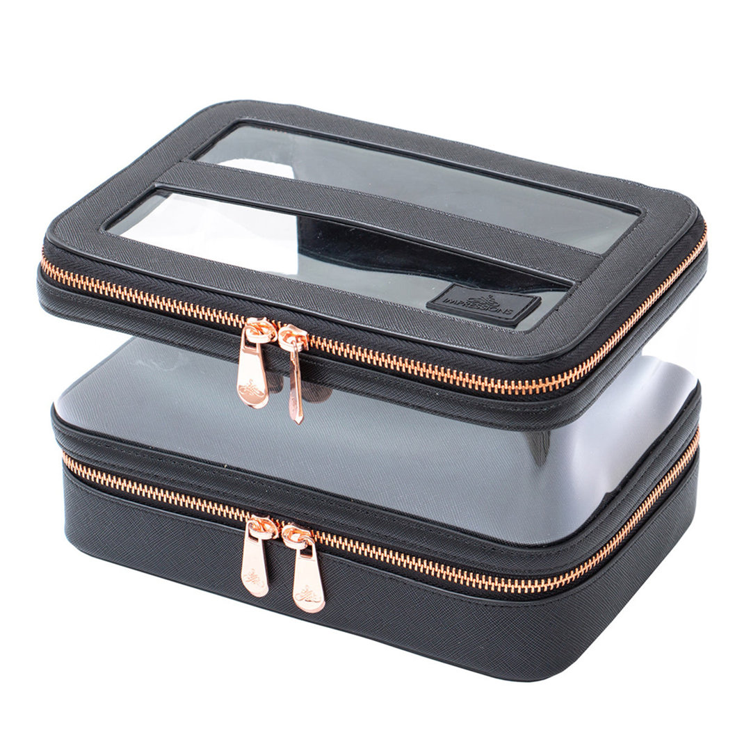 Adamell Santorini Train Case with Brush Holder Durable Zippered Travel Case with Transparent Compartment Mercer41