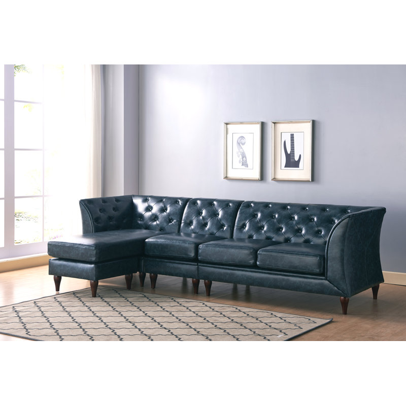 Willer Upholstered L-Shaped Sectional Reversible, Blue Faux Leather