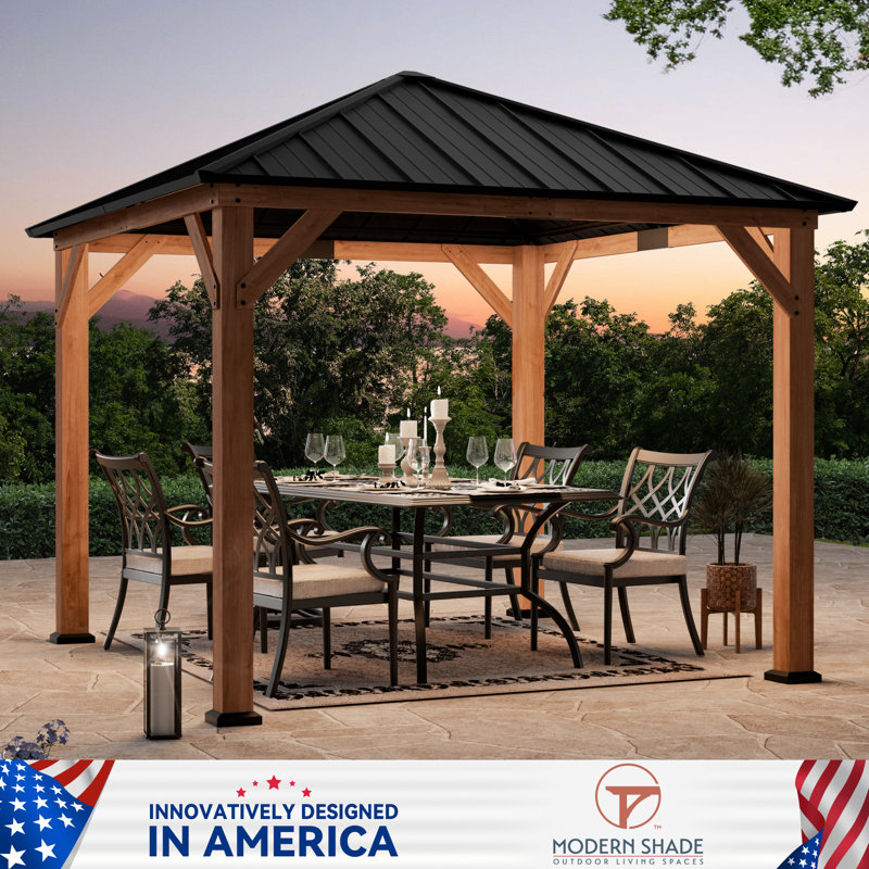 Sequoia 10 ft.x10 ft. Premium Cedar Wood Hard Top Gazebo With Galvanized Steel  Roof