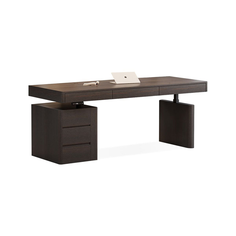 Bureaux rectangulaires en bois massif couleur fumée, H 53,94 po x l 70,87 po x P 31,5 po, Retour à gauche