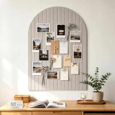 Large Arched Felt Bulletin Board, 35''x24''-6 Pack Cork Board with 30 Pushpins & 48 Residue-Free Adhesive Tabs, Decorative Photo Picture Board for Home Office School Wall