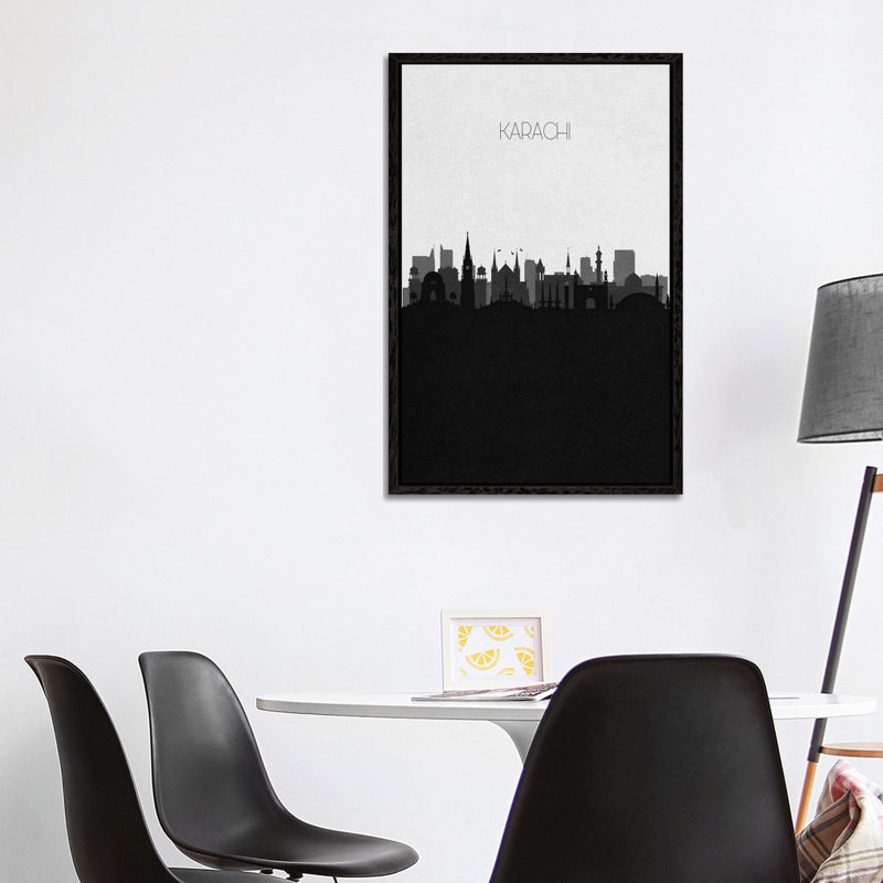 Karachi, Pakistan City Skyline by Ayse Deniz Akerman - Print on Canvas, Black Framed Canvas, 66.04 cm H x 45.72 cm W