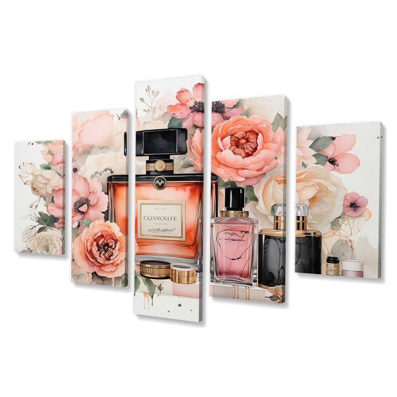 «Pink Fragrant Impressions Perfumes» - Parfums, art mural multi-panneaux