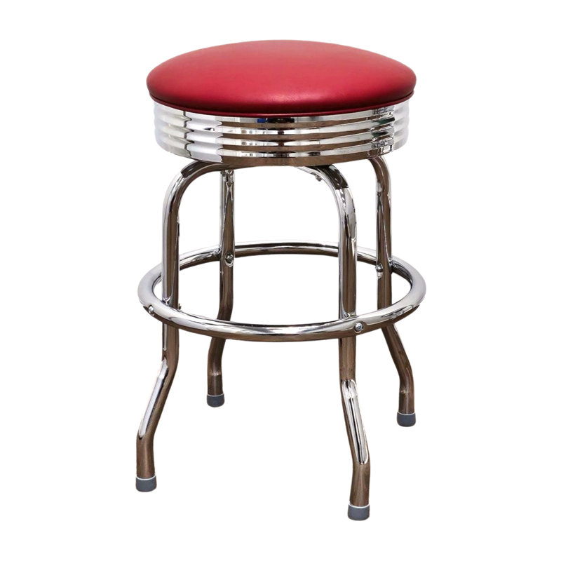 Retro Home Single Ring Chrome Pan Swivel Bar & Counter Stool, Wine, Counter Stool (24" Seat Height)