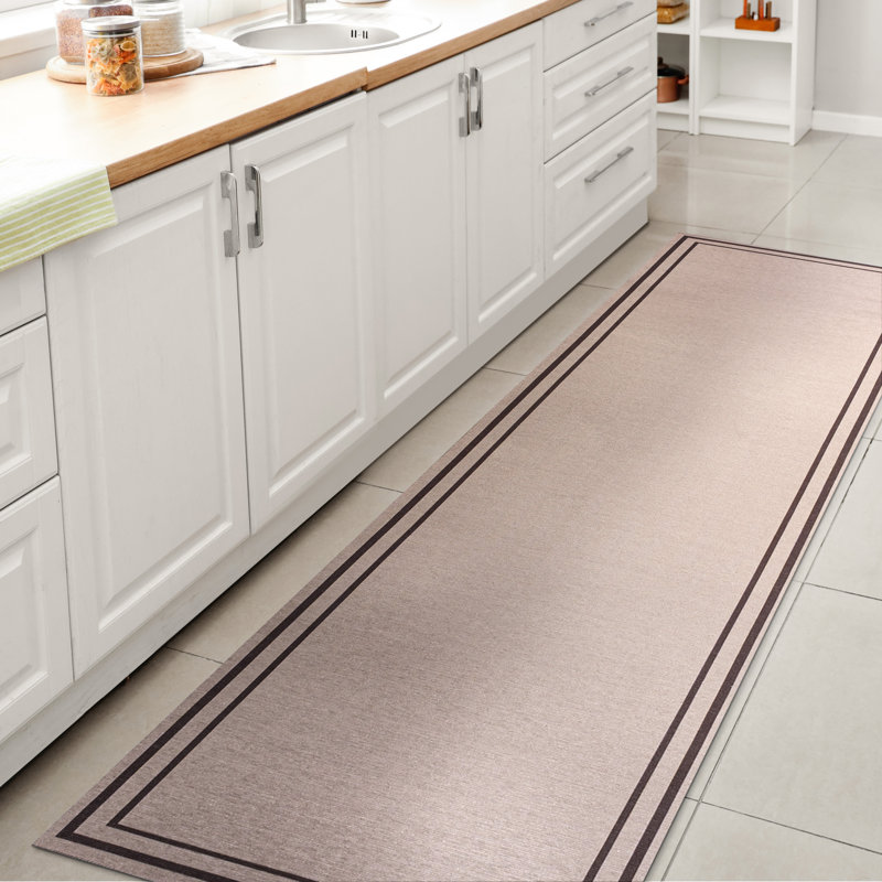 Mariques Classic 2-Stripe Border Washable Light Purple/Dark Purple Rug, Runner 2' x 8'