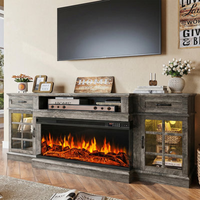Farmhouse TV Stand With 36" Electric Fireplace For Tvs Up To 80"/90", 2 Drawers And Adjustable Shelf Entertainment Center