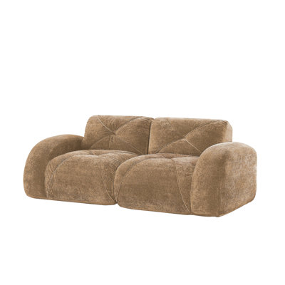 Canapé capitonné 2 places avec canapé désossé, tissu de velours doux, conception antidérapante inférieure, éponge haute densité 32D, conception ergonomique inférieure, aucun assemblage requis, convient aux salons, chameau