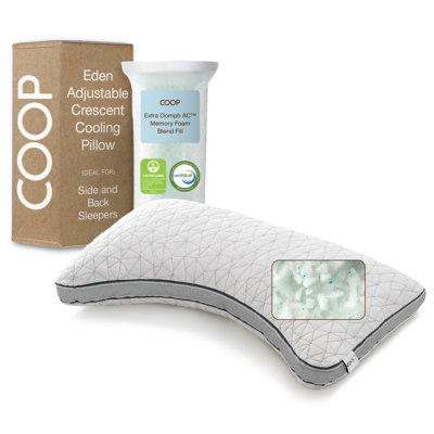 Coop Home Goods Eden Cool Crescent Adjustable Pillow, King Size for Back and Side Sleepers - Medium Soft Gel Infused Memory Foam