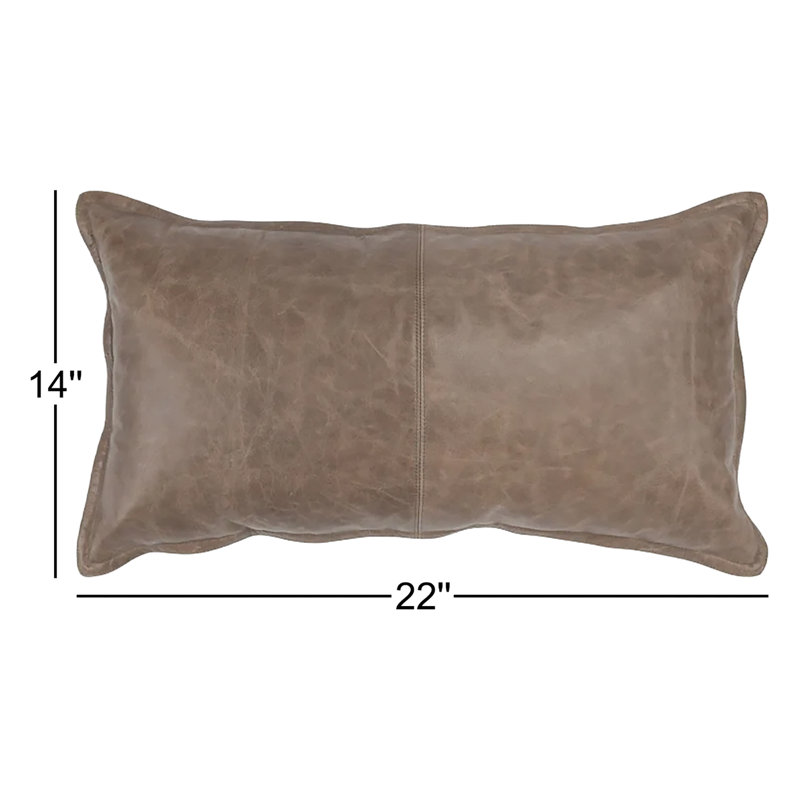 Kosas Home Cheyenne 100% Leather Throw Pillow, Rectangular, Taupe, 14" x 22"