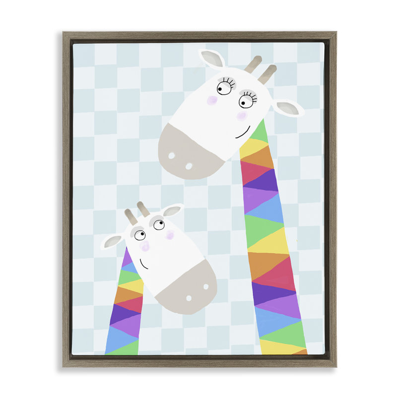 Cadre flottant girafe arc-en-ciel, design par Carla Daly, H 21 po x l 17 po, Cadre flottant orme Montalcino