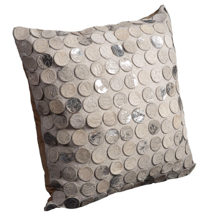 Coussin en cuir , Argent/blanc