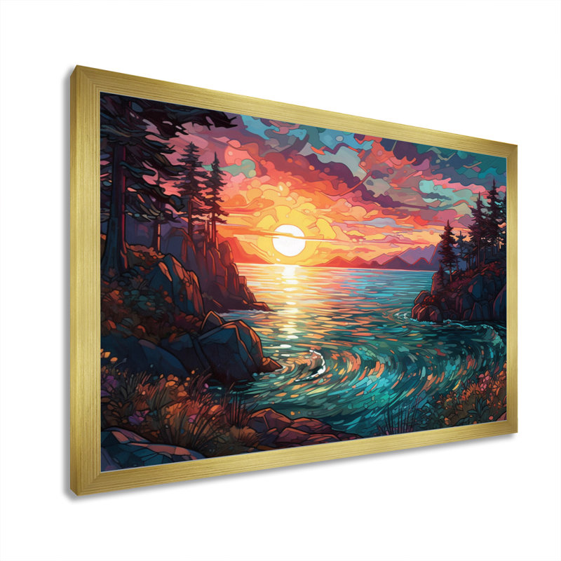Lindenfield Rainbow Sky Shining On Lake I sur impression sur toile, H 12 po x l 20 po x P 1 po, Encadrement doré