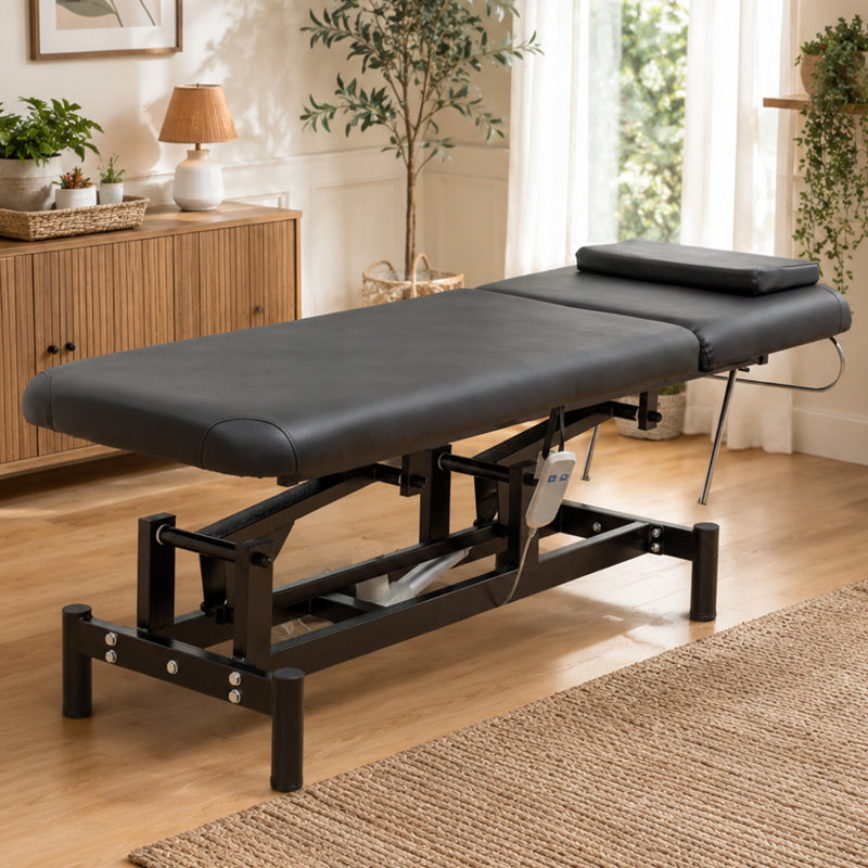 Table de massage électrique, lit de salon tatoo robuste avec réglage de la hauteur à distance, dossier réglable et appui-tête amovible