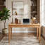 Bureau Mid-Century moderne en bois massif avec tiroirs et bords lisses pour bureau à domicile, salon, finition bois naturel-1245462289