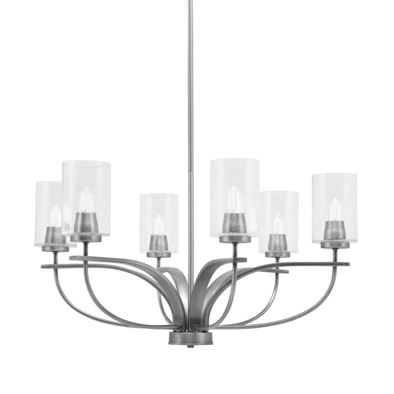 Lustre 6 lumières verticales Unia présenté en finition graphite avec verre transparent de 4 po