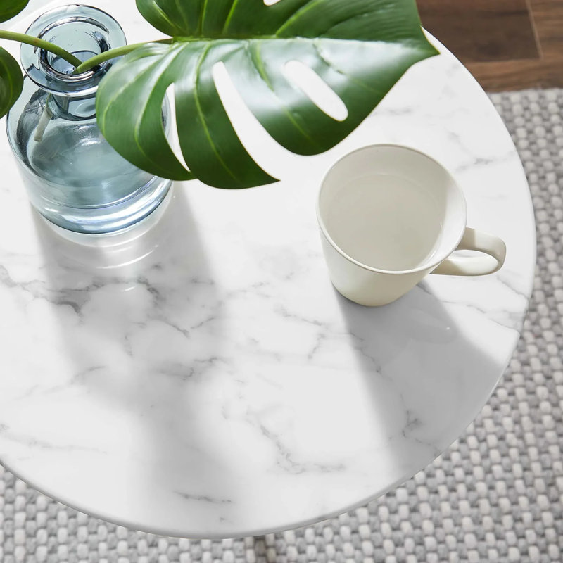 Table d'appoint ronde en marbre artificiel Lippa, Blanc, Doré