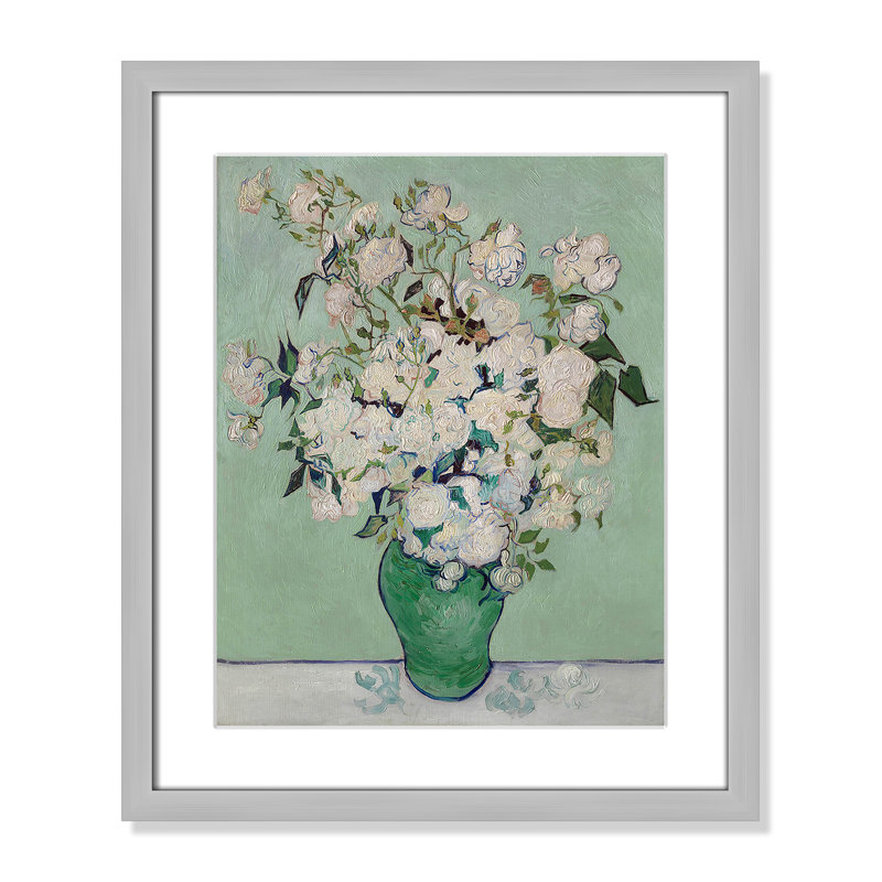 «Roses on Paper» par Vincent Van Gogh, reproduction, H 19 po x l 16 po x P 1,25 po, Cadre photo argenté mat