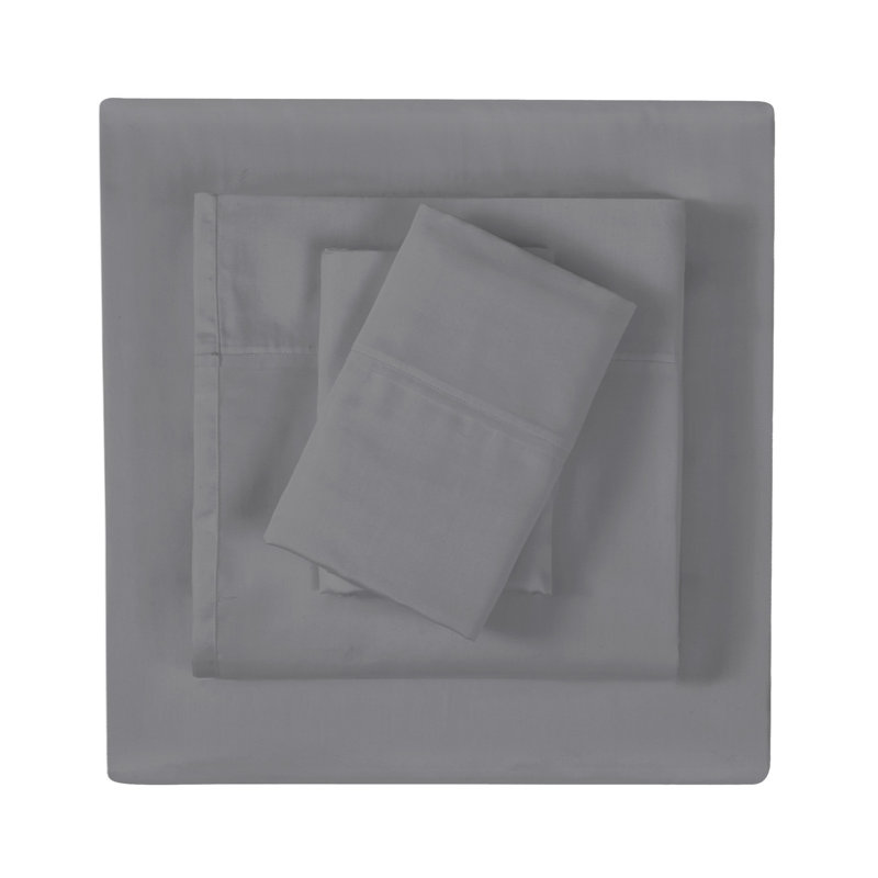 Vince Camuto 400TC Percale Cotton Sheet Set, King Sheet Set + Fitted Sheet + 2 Pillowcases, Gray