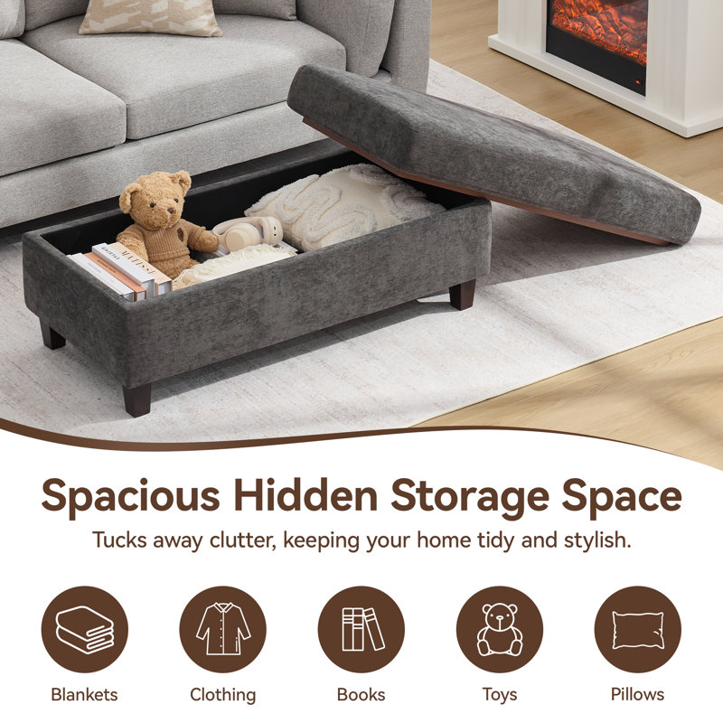 Multi-Functional Ottoman Bench for Living Room, Flip-Top Design with Wooden/Cushion Reversible Lid, Dark Gray