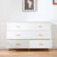 Commode 6 tiroirs blanche avec poignées dorées et pieds en métal