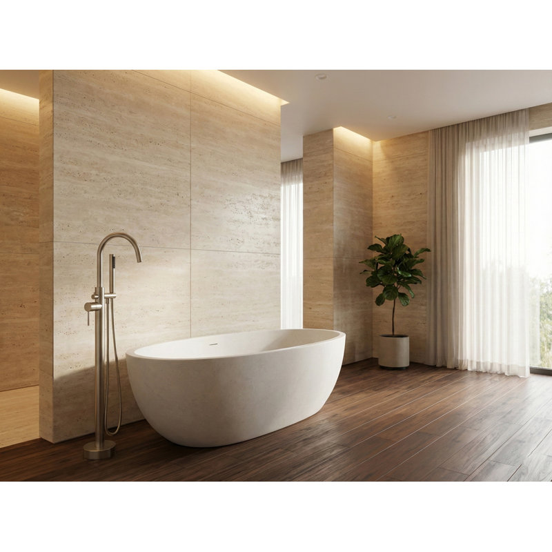 Cozyblock Floor Mount Bathtub Faucet Freestanding Tub Filler Standing High Flow Shower Faucets Shower Mixer Taps, Swivel Gooseneck Spout With Cylinder Handheld (Brushed Nickel)