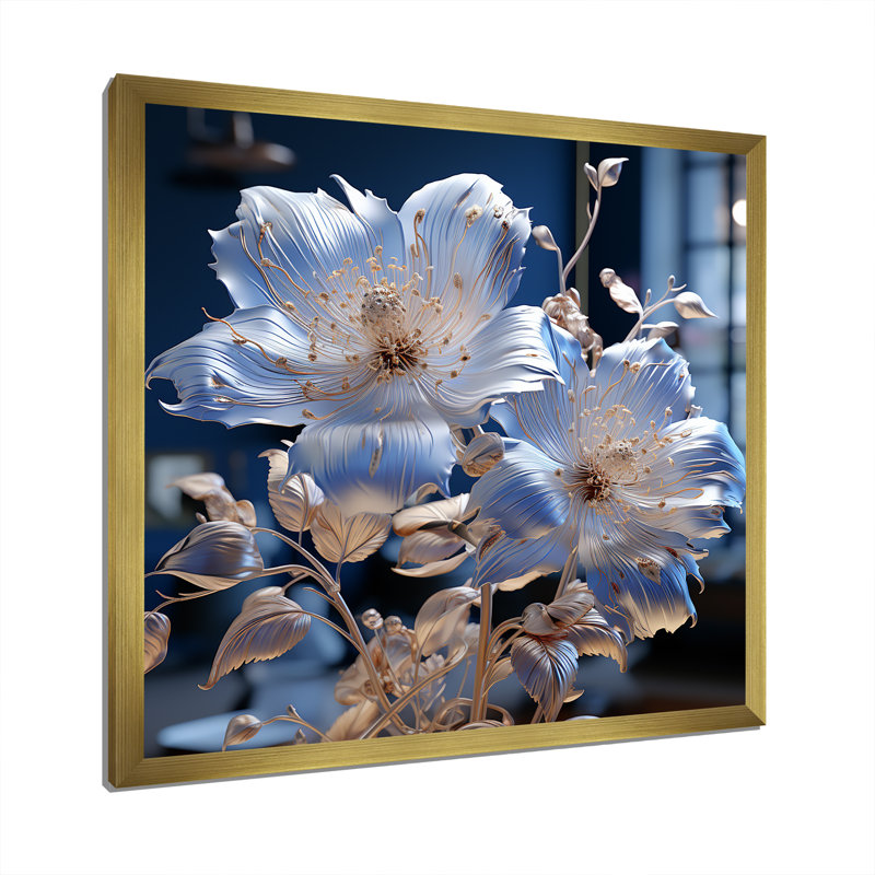 Céleste harmonie florale sur toile, H 36 po x l 36 po x P 1,5 po, Cadre doré simple