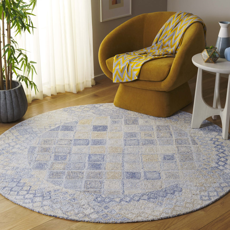 Tapis à motif géométrique abstrait touffeté à la main Shelana, Rond 6 pi