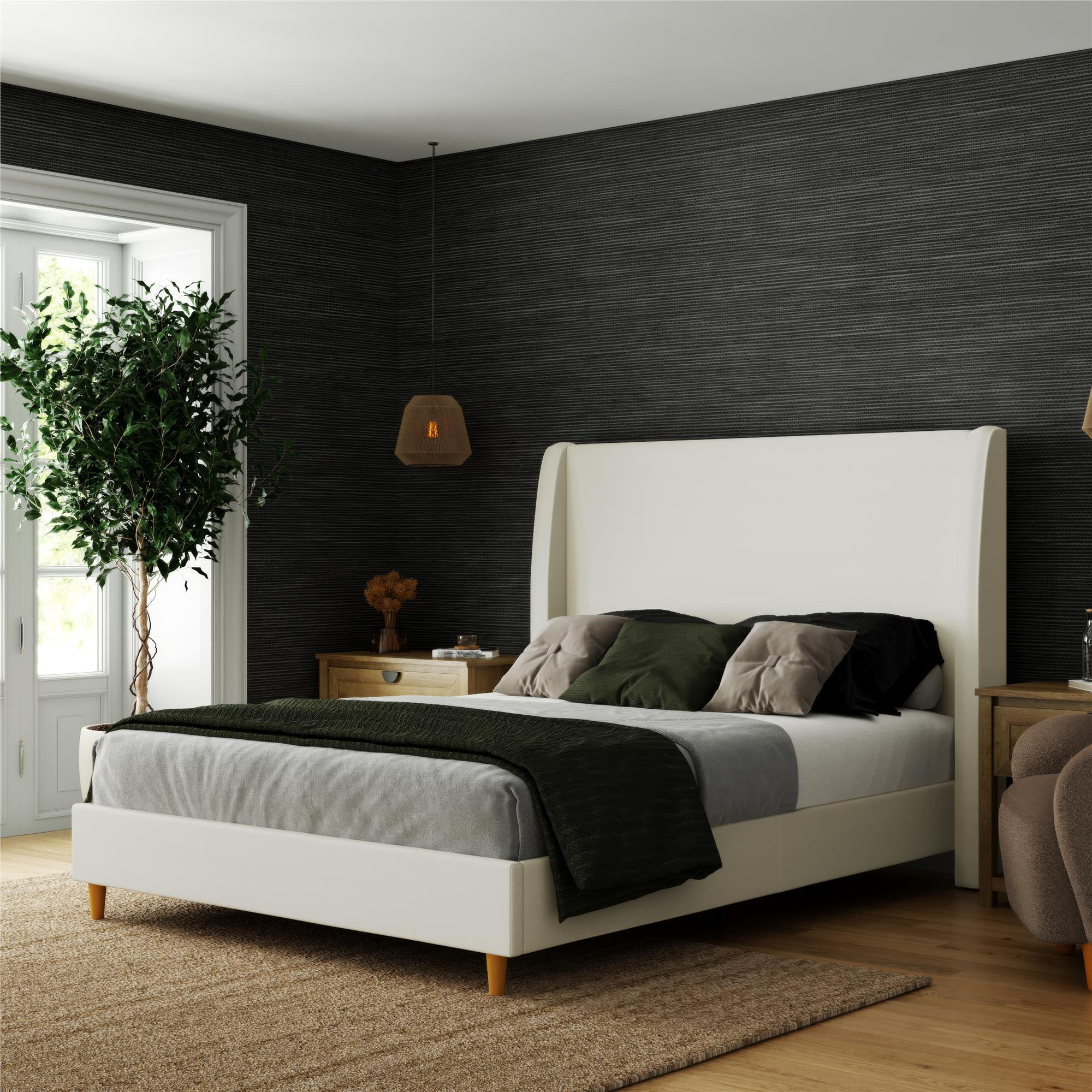 Tess Queen Upholstered Wingback Bed