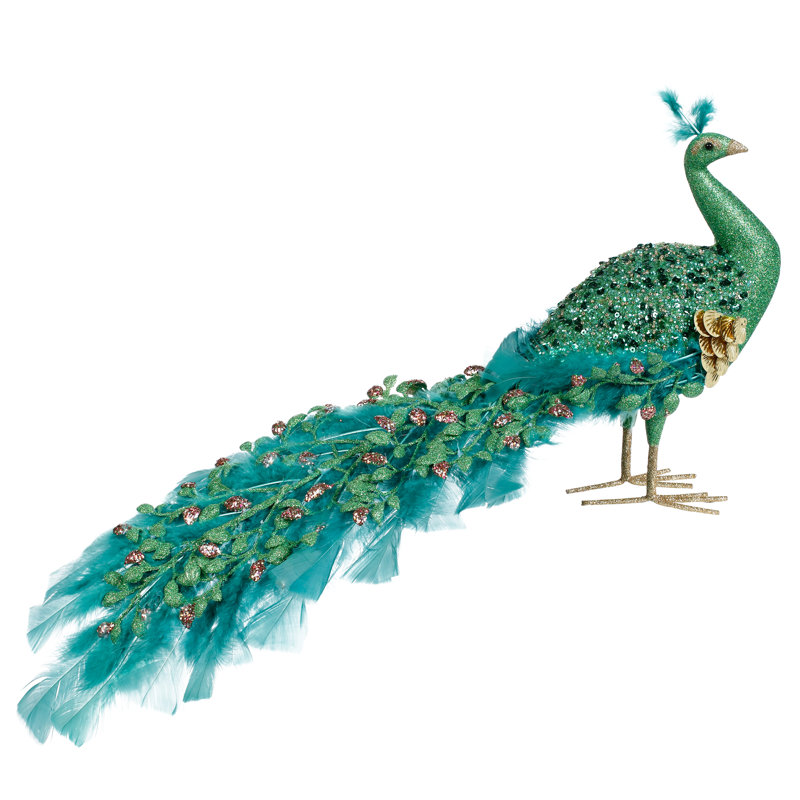 Elegant Fanned Tail Peacock - 11 Inches, Blue/Green