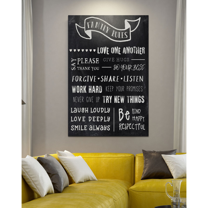 «Chalkboard Rules I», art textuel, H 18 po x l 12 po x 1,5 po, Toile tendue