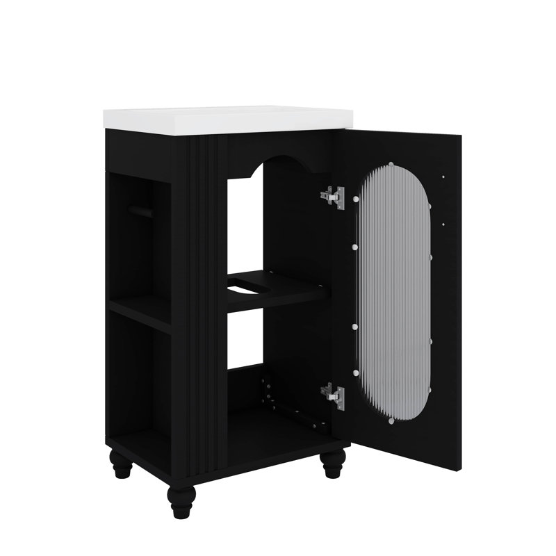 Meuble-lavabo moderne de 20 pouces avec porte en verre et tablette personnalisable, Noir