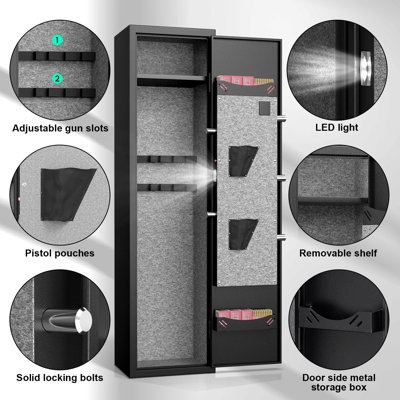 2-3 Gun Safe, Biometric Fingerprint Gun Safe for Rifles and Pistols, Quick Access Rifle Gun Safe with Silent Mode and Alarm System, Gun Cabinet with R -  ZenithZest, GKL-132D