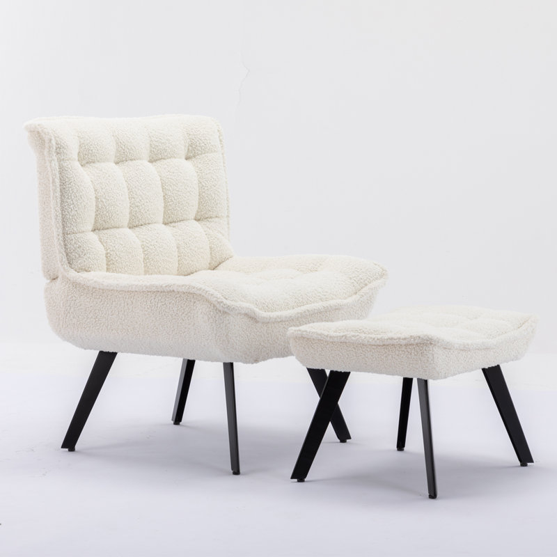 Caernarfon Upholstered Slipper Chair with Footstool, Ivory