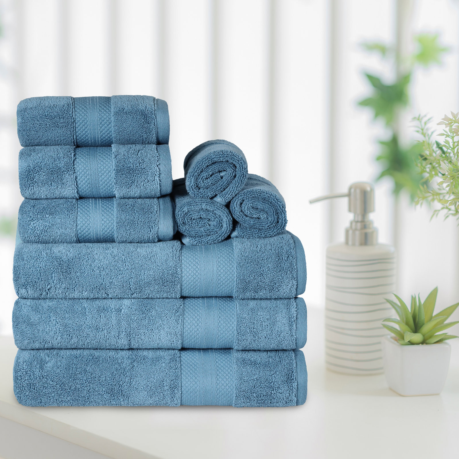 Finnian Ultra-Plush Heavyweight, 100% Turkish Towel Collection, Denim Blue, 9 Piece Towel Set