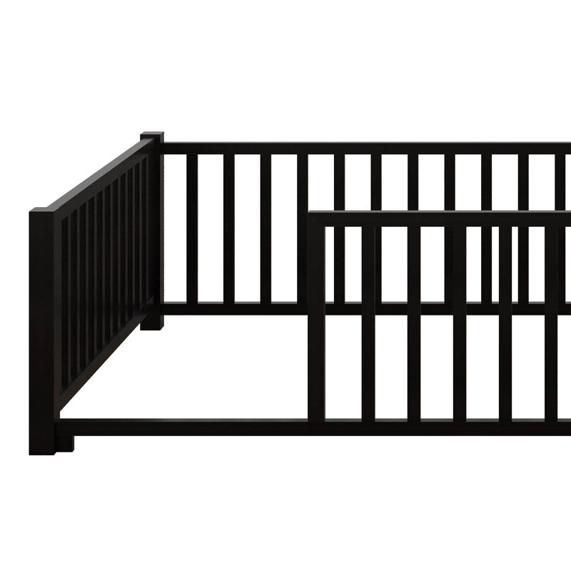 Metal House Platform Bed With Guardrail, Twin, Black