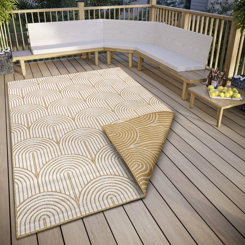 Pangli Machine Woven Ocher/White Indoor/Outdoor Rug, Rectangle 120cm x 170cm