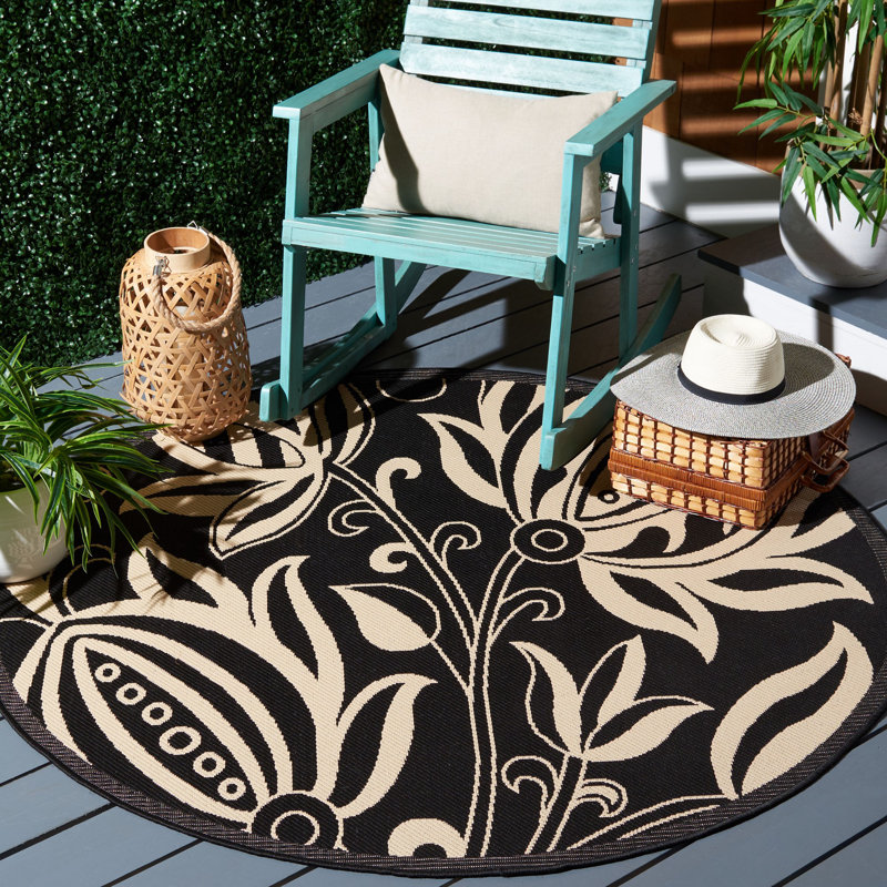 Herefordshire Performance Floral Indoor/Outdoor Area Rug, Round 5'3"